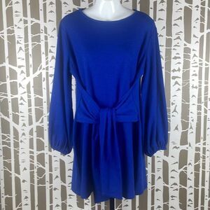 NEW Tie Waist Balloon Sleeve Textured Knit Dress Cobalt Blue 2XL